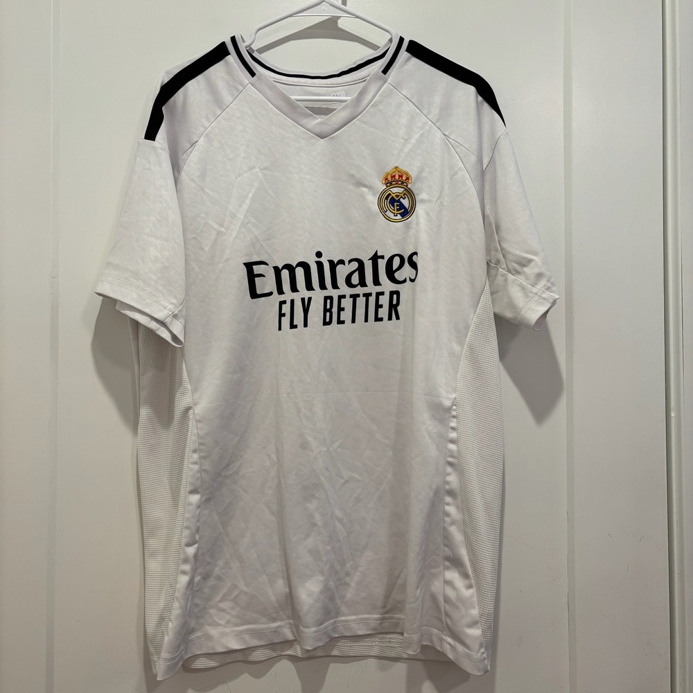 Real Madrid CF Soccer Futbol Football Jersey White Black Men's XL Short‎ Sleeve